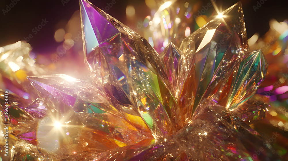 Poster close up of a shiny object with multiple lights reflecting in a vibrant artistic setting