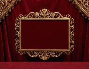 An ornate golden frame against a rich red velvet backdrop, exuding elegance and sophistication.