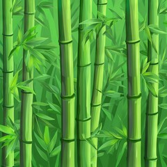 Naklejka premium Lush bamboo forest with tall green stalks and layered leaves, peaceful and dense nature texture --chaos 10 --style raw --stylize 150 --v 6.1 Job ID: f3c2b661-64fb-4caf-9f43-29304ca7cbf3