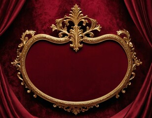 Ornate golden frame against a rich red velvet backdrop, evoking elegance and luxury.