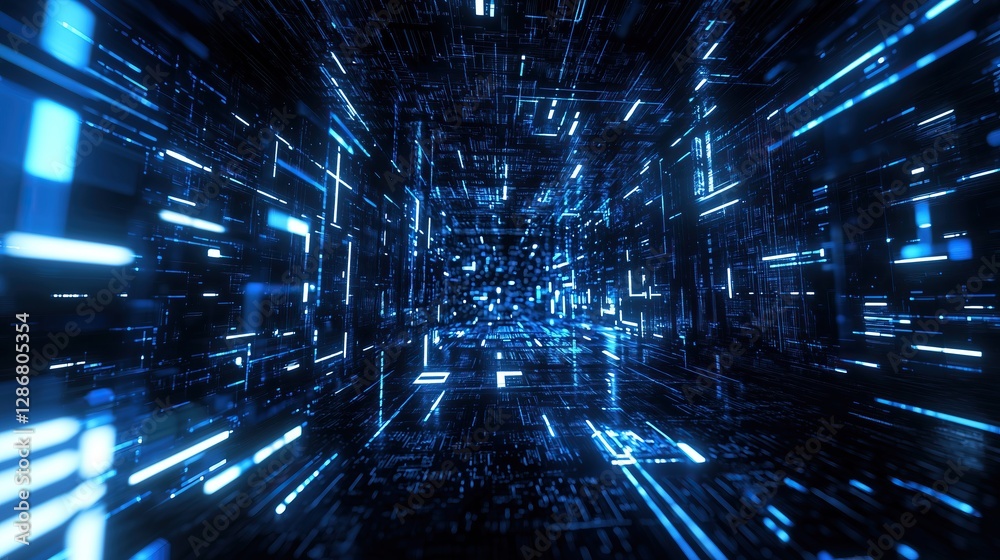 Poster abstract futuristic tunnel with glowing blue lines sense of depth and technological advancement