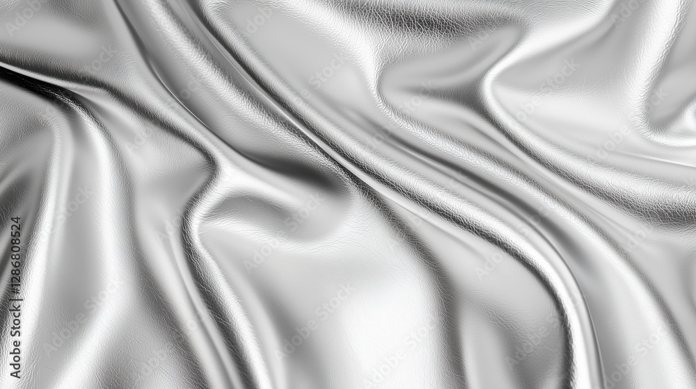 Poster Close up of luxurious silver fabric with soft flowing curves modern abstract background