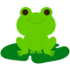 happy frog sitting on a lily pad, cute pond animal flat vector illustration