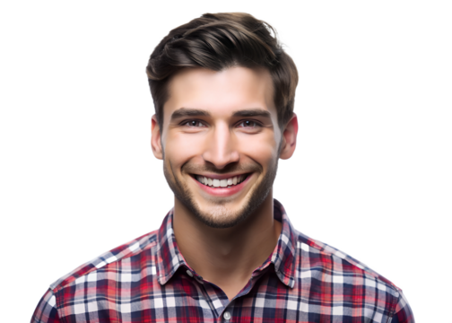 Portrait of a handsome young man smiling isolated on trasparent background