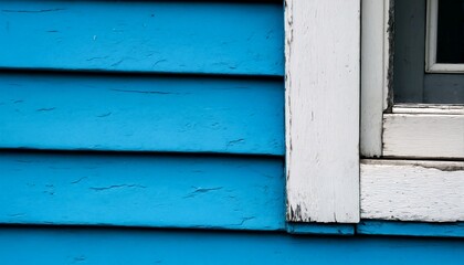 An old blue house with white trim.