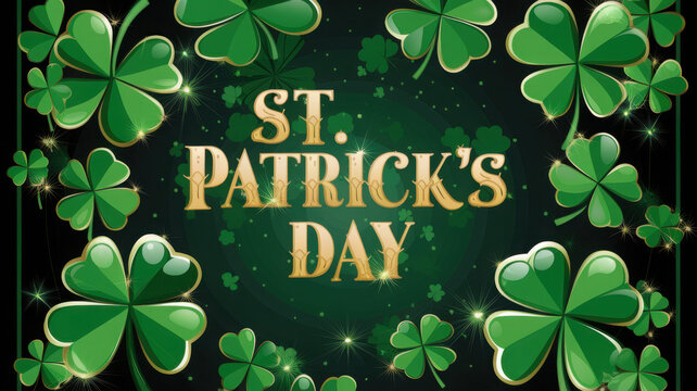 St. patrick’s day celebration design with green shamrocks and gold text. Saint Patrick's Day, St Paddy's Day, St Patty's Day - Irish National Holiday and Cultural Celebration