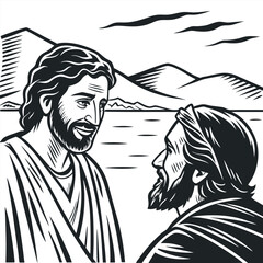 Jesus talking to Peter - Vector