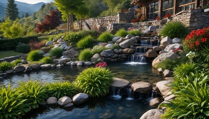 Garden decor from plants and a miniature pond.