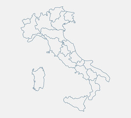 Outline Italy map isolated on white background. Italy map. Italy map outline template. Editable Italy map outline with state divisions. Vector illustration