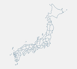 Outline Japan map isolated on white background. Japan map. Japan map outline template. Editable Japan map outline with prefecture divisions. Vector illustration