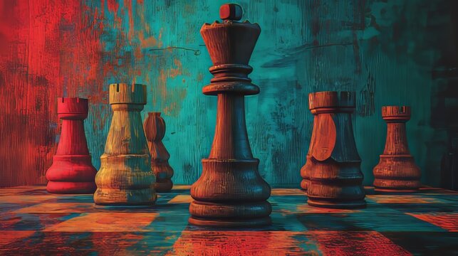 A suit-wearing individual methodically places black chess pieces on a table, symbolizing his capacity for strategic planning and leadership