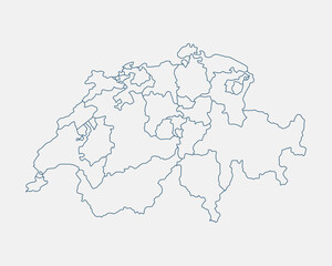 Fototapeta premium Outline Switzerland map isolated on white background. Switzerland map. Switzerland map outline template. Editable Switzerland map outline with canton divisions. Vector illustration