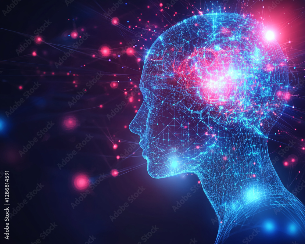 Poster 3d render of glowing neural networks within the brain, symbolizing cognitive functions, artificial i