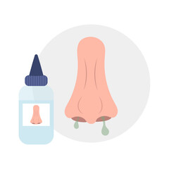 Nose infection virus or allergy symptoms with runny nose and nasal drops. Cold and flu sneeze treatment