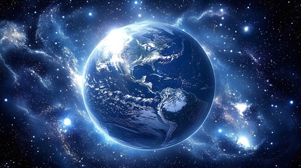 Naklejka premium Earth as seen from space with vibrant colors and cosmic elements in the background