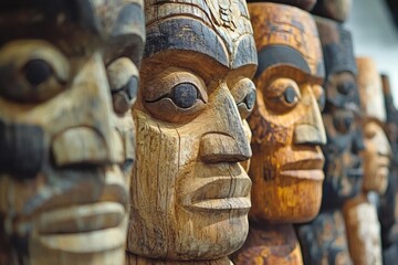 Traditional totem poles showing native american art and history