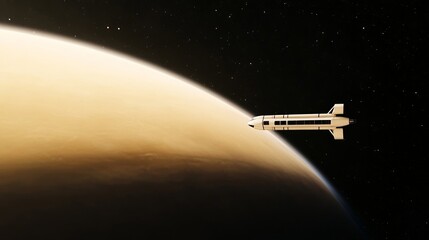 Elegant Futuristic space station orbiting a distant planet with glowing rings and stars scattered across the dark cosmic expanse sci fi setting 