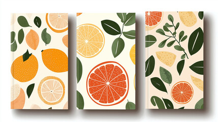 Set of abstract citrus fruits notebooks representing refreshing and vibrant design