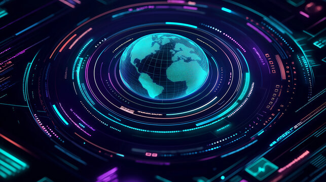 Futuristic hologram of planet earth rotating in digital cyberspace