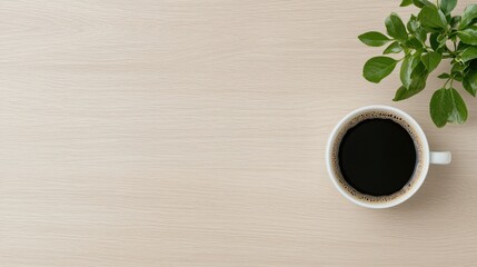 Simple coffee cup on light wood table