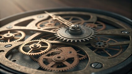 Intricate Clockwork Gears Close-up Macro Photography of Vintage Mechanism, Timepiece Engineering, Steampunk Aesthetic Clock gears, steampunk, mechanism
