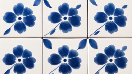 Elegant Repetitive azulejo tile pattern featuring blue and white ornate floral motifs over a textured surface perfect for Mediterranean themes 