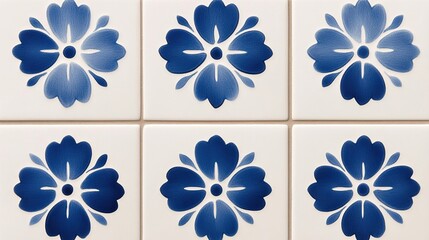 Elegant Repetitive azulejo tile pattern featuring blue and white ornate floral motifs over a textured surface perfect for Mediterranean themes 