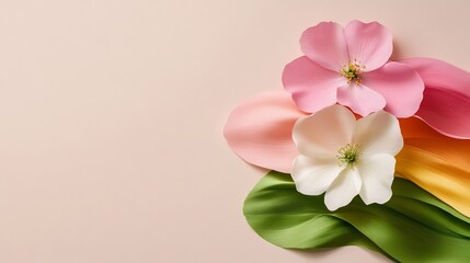 Fototapeta premium Elegant Subtle floral outlines over a pastel pink to green gradient abstract spring fusion for modern backgrounds 