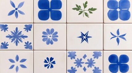 Elegant Vibrant mix of blue and turquoise azulejo patterns featuring ornate floral and star motifs creating a dynamic and cultural background 