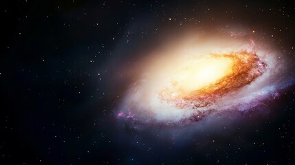 Elegant View of a distant galaxy with swirling arms glowing in shades of blue and purple vast and majestic cosmic wonder 