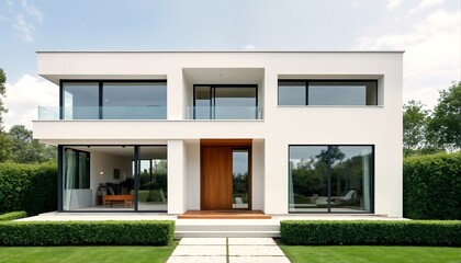 Fototapeta premium modern house with minimalist design and large windows.