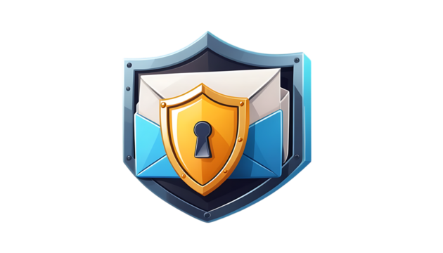 Cartoon mail with shield, unlock encrypted email