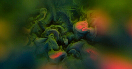 Grunge fog. Puff paint. Brown orange swirl defocused cloud dissolve in color fantasy water. Shimmering glossy veil art abstract stream background.