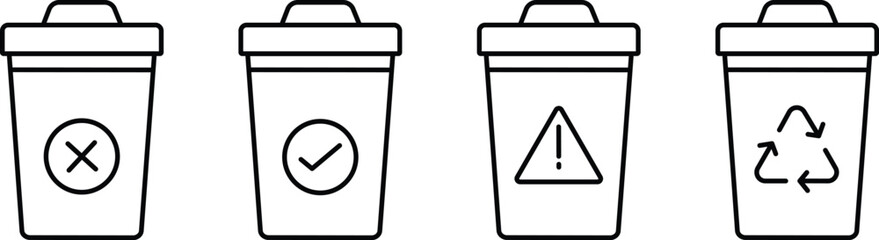 Trash Bin Icons for Waste Sorting and Recycling Awareness.