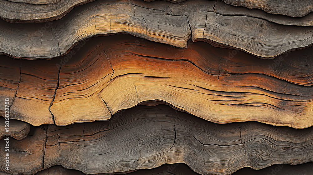 Poster Weathered wood grain creating stunning abstract patterns in warm and cool tones