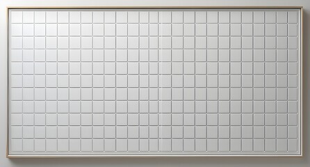 A framed white board divided into evenly spaced squares 