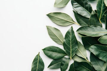 Obraz premium Green Bay Leaf Vegetation Arrangement on White Background