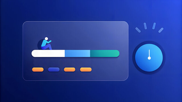 Modern scheduling and attendance tracking design featuring a clock, a person symbol, and a digital interface