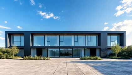 Modern house with large windows and a flat roof.