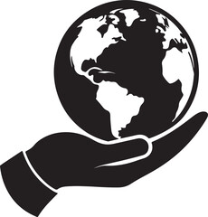 a globe holding hand silhouette, black and white silhouette, vector and illustration