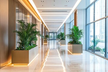 Obraz premium Modern Corporate Interior with Greenery and Bright Natural Light