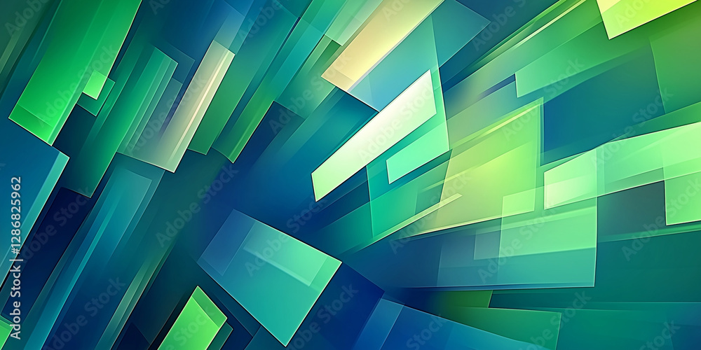 Leinwandbilder Abstract green and blue geometric shapes creating dynamic visual experience