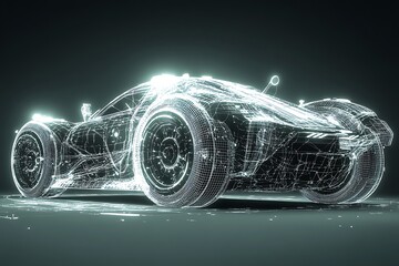Futuristic Wireframe Sports Car Design