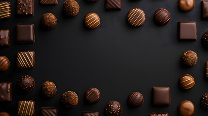 A Varied Collection of Assorted Gourmet Chocolates on a Dark Background for Sweet Treat Enthusiasts