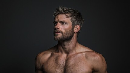 Fototapeta premium Muscular Man, Serious Expression, Studio Portrait, Possible Fitness Advertisement