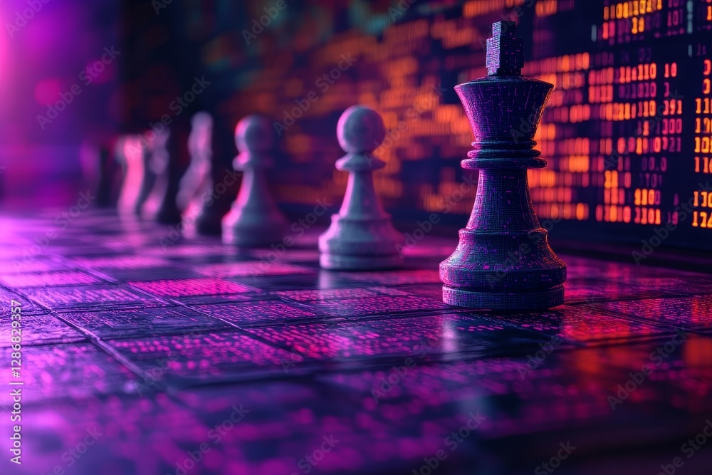 Poster create a strategy that incorporates chess pieces, binary, and coding principles