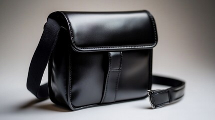 Naklejka premium Elegant Black Leather Shoulder Bag: A Classic Accessory