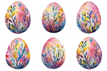 Fototapeta premium Set of Watercolor Easter Eggs. Illustration clipart isolated on white background.