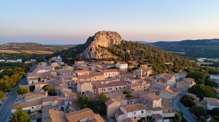 Fototapeta premium Picturesque village with rustic homes nestled in scenic mountains, offering a serene blend of nature and tradition.