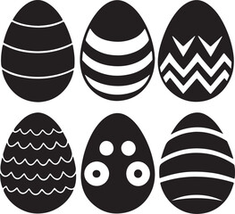 set of easter egg silhouette, black and white silhouette, vector and illustration